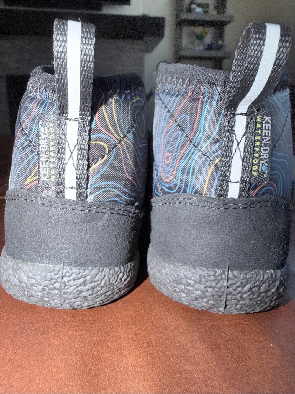 KEEN Kids Navy Topographic Ankle Boots with Teal Accents